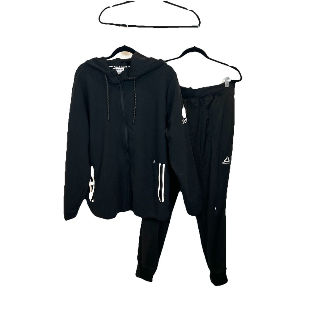 Men's Reebok Size Large Black Full Zip‎ Sweatshirt & Jogger Pants